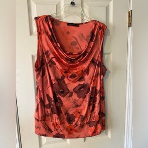 The Limited Floral Sleeveless Top orange brown black cowl neck size XL